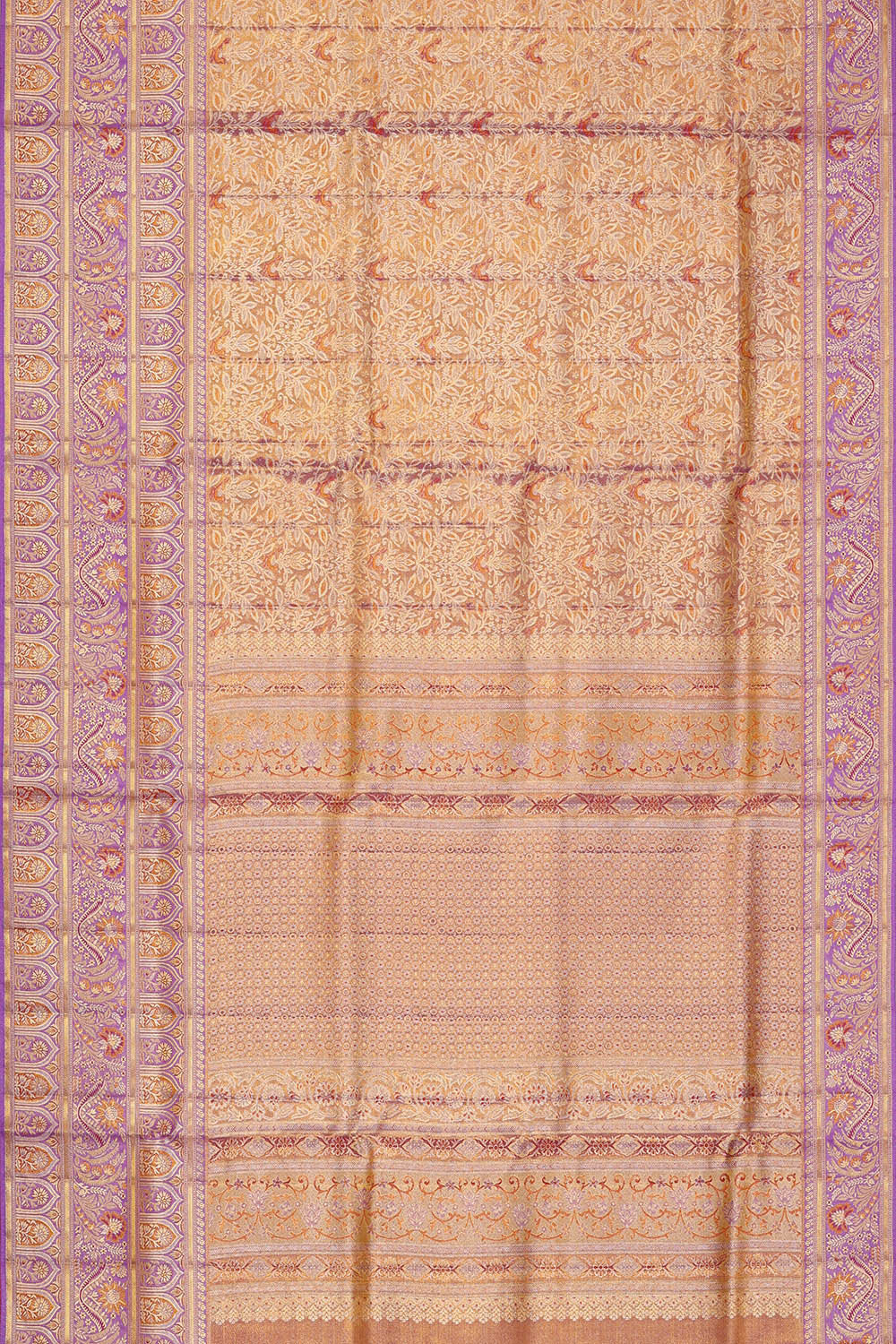 Image of Kanchipattu Golden Lavender Tissue Brocade Saree