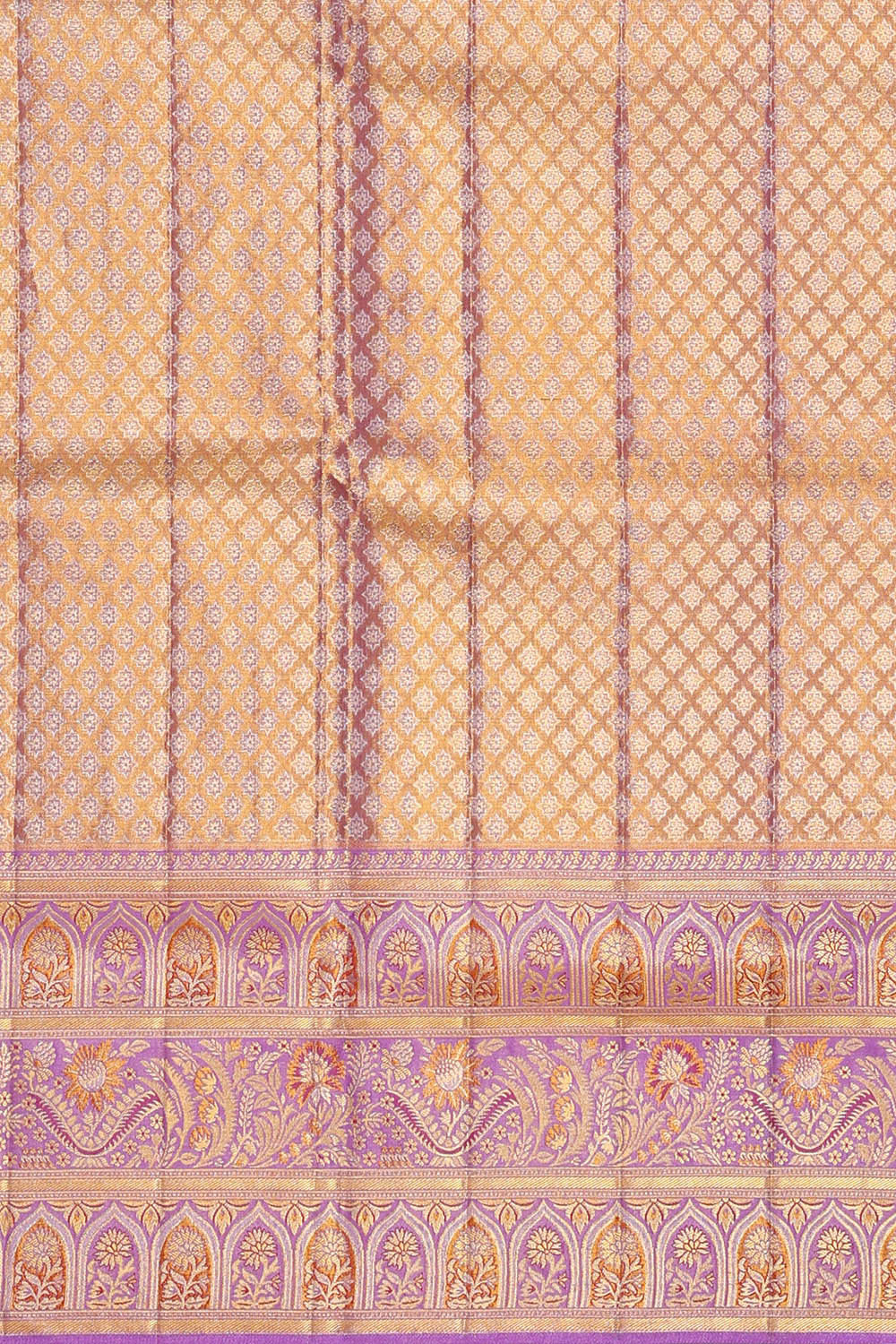 Image of Kanchipattu Golden Lavender Tissue Brocade Saree