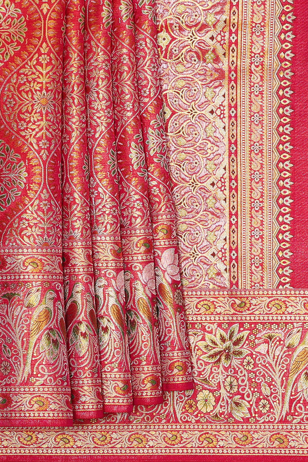 Image of Kanchipattu Pinkish Red Brocade Saree