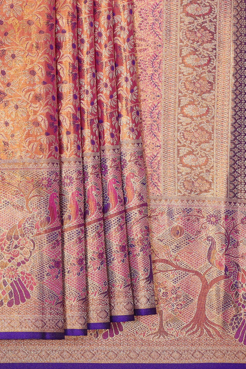 Kanchipattu Golden Pink Brocade Saree