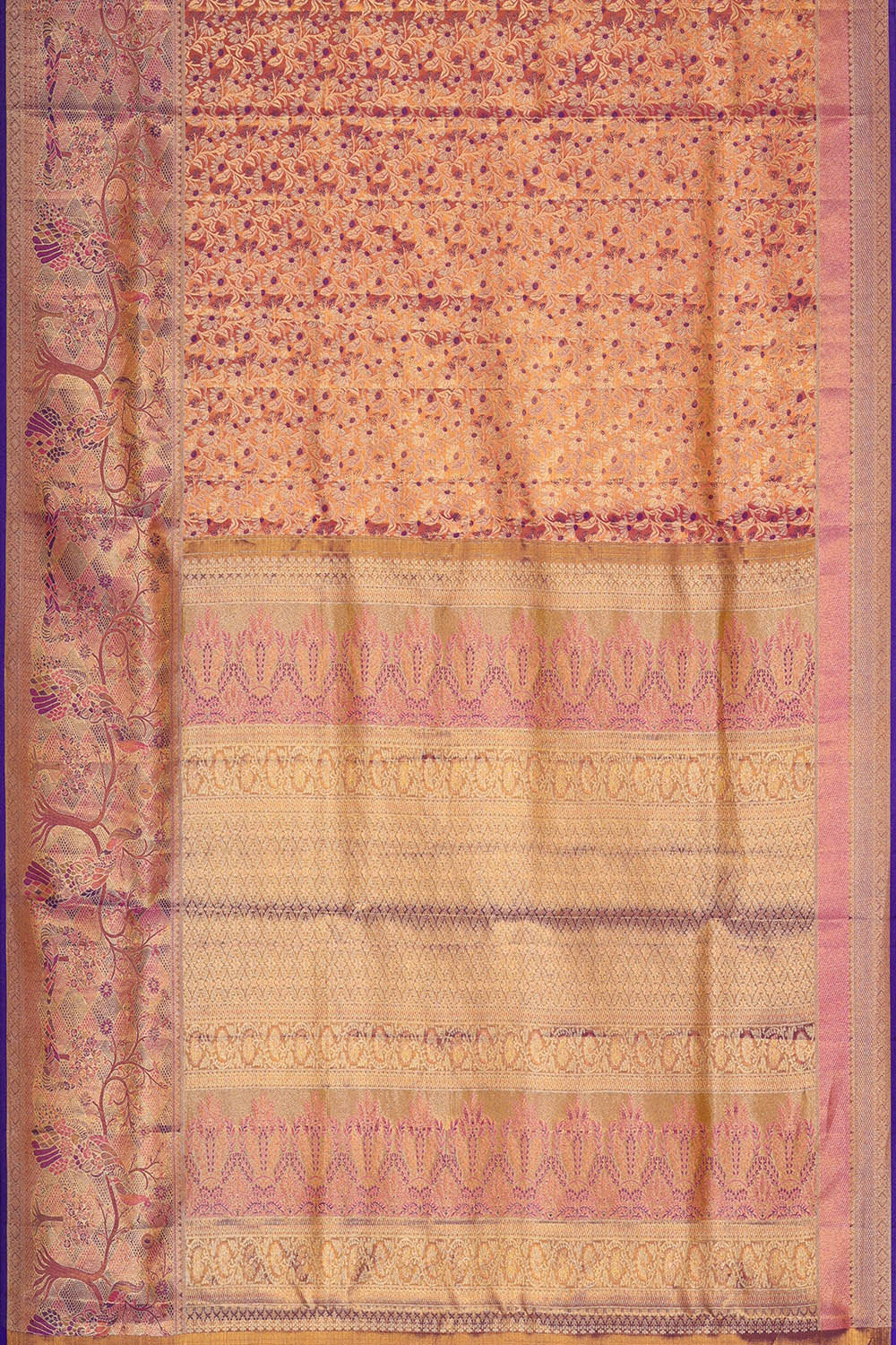 Image of Kanchipattu Golden Pink Brocade Saree