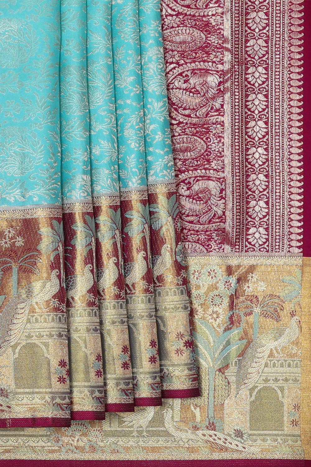 Kanchipattu Sky Blue Brocade Saree