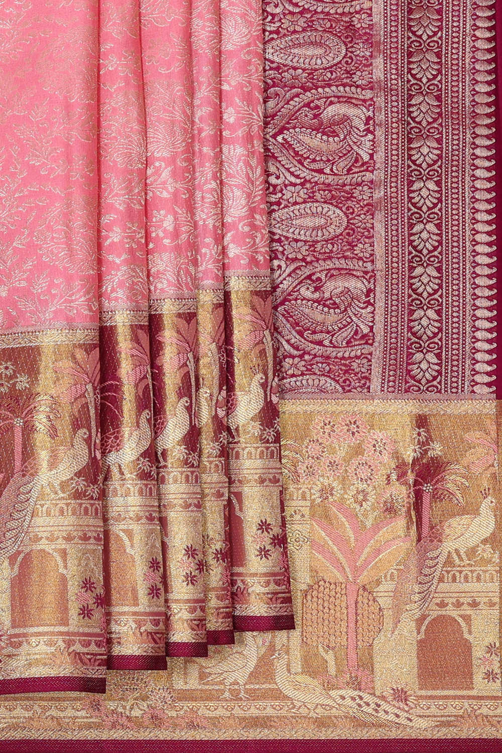 Image of Kanchipattu Pink Brocade Saree