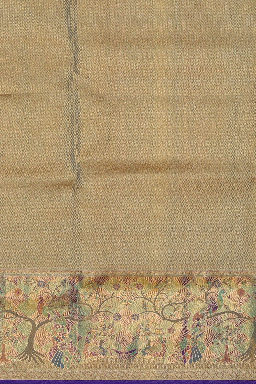 Image of Kanchipattu Golden Sea Green Tissue Brocade Saree