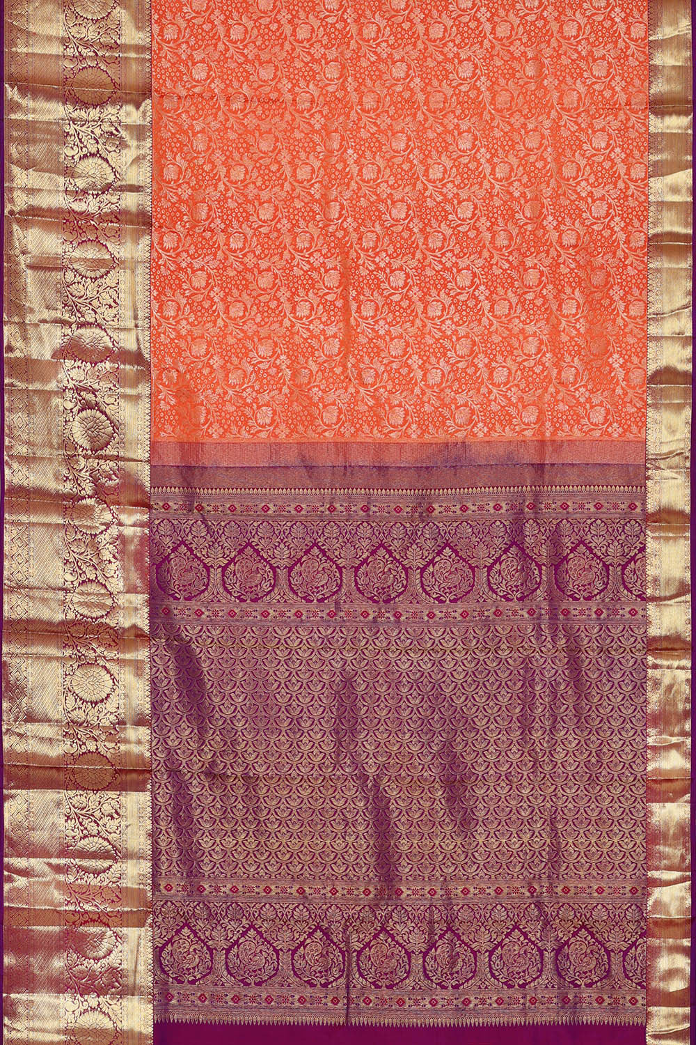 Image of Kanchipattu Dark Peach Brocade Saree
