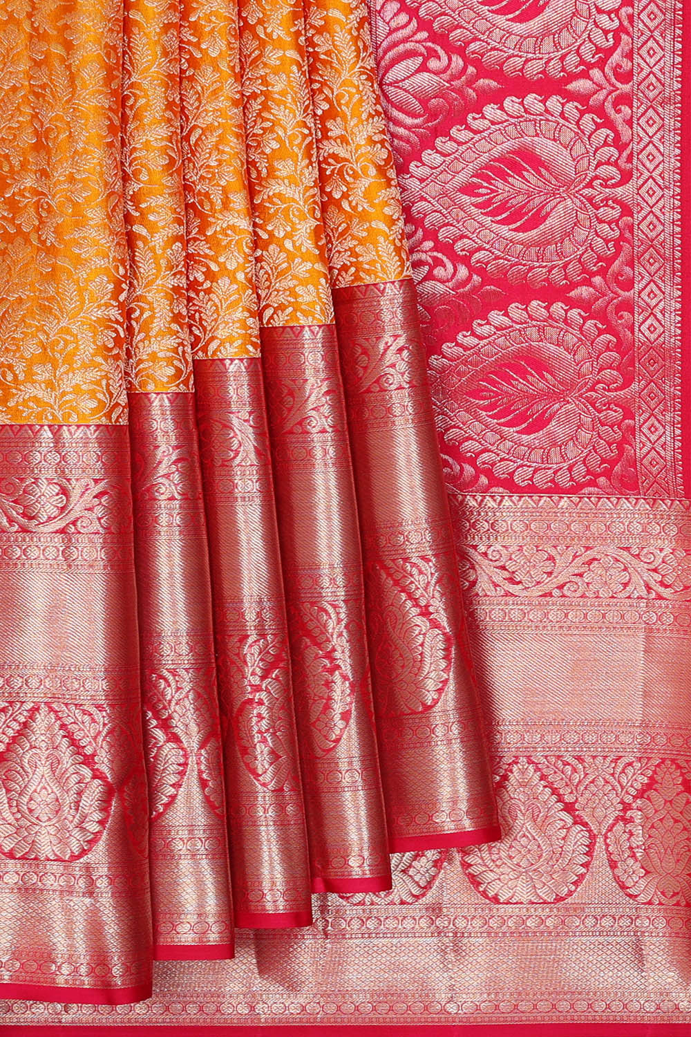 Image of Kanchipattu Mustard Yellow Brocade Saree