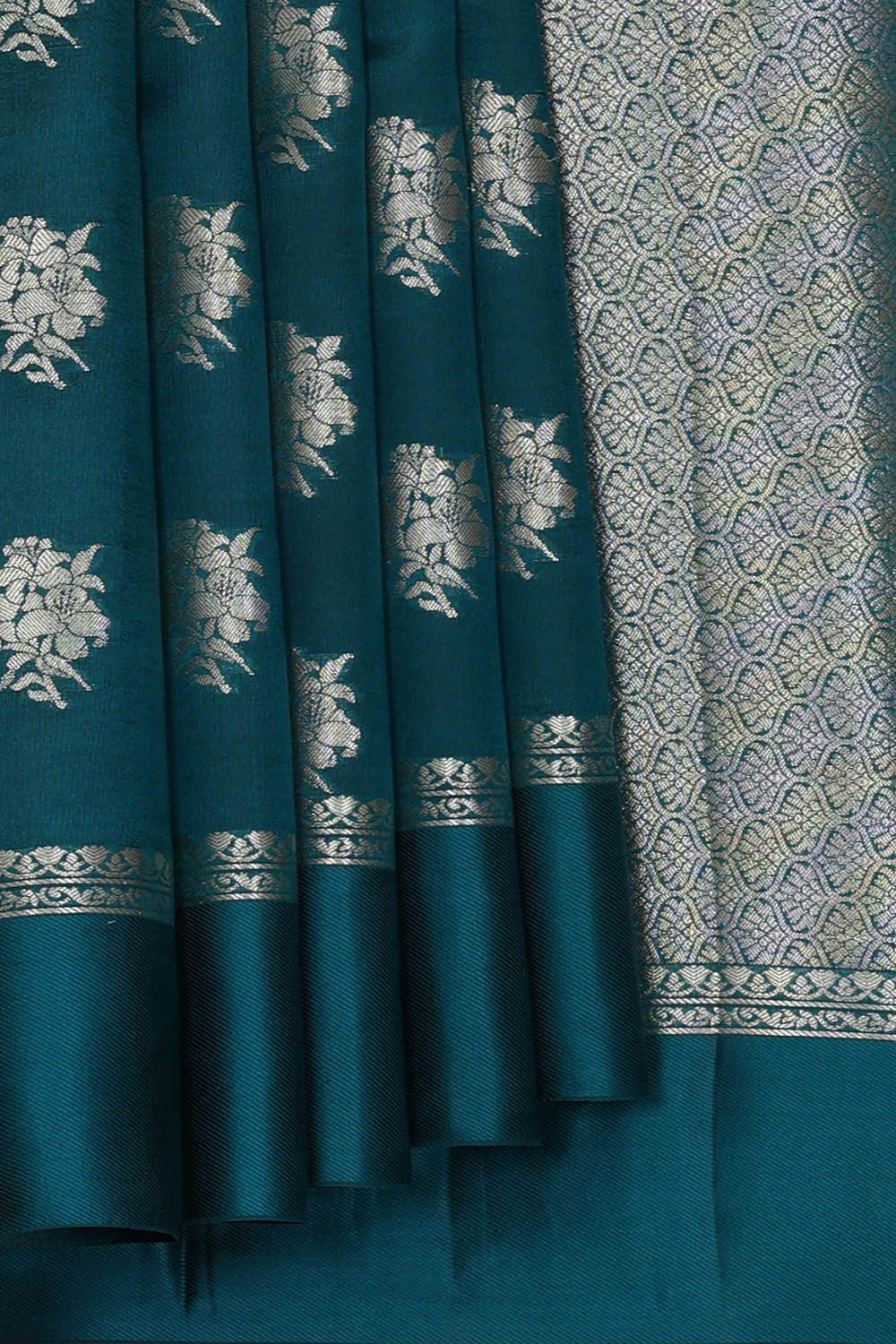 Image of Peacock Blue Silk Saree
