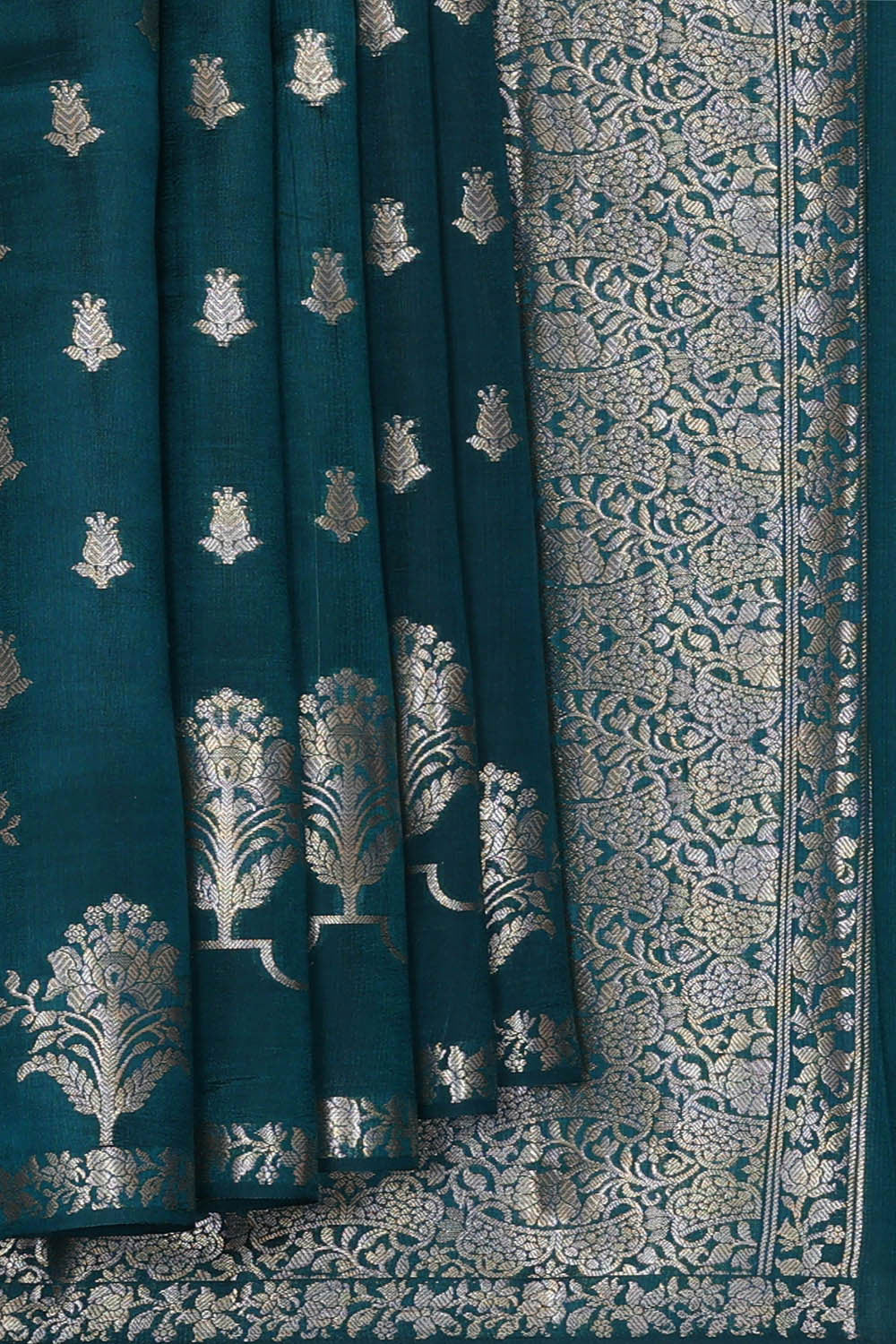 Image of Peacock Blue Silk Saree