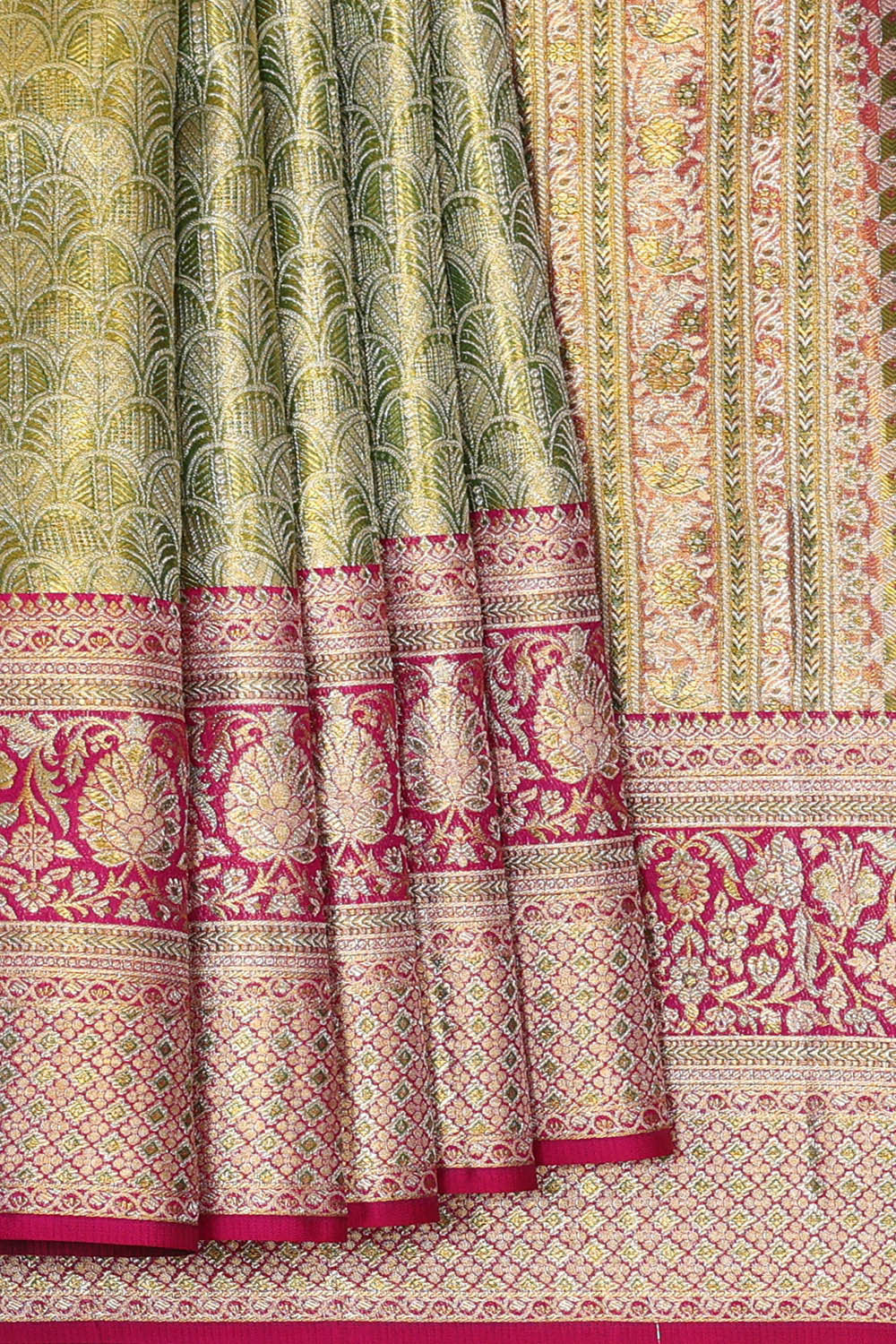 Kanchipattu Golden Green Brocade Saree