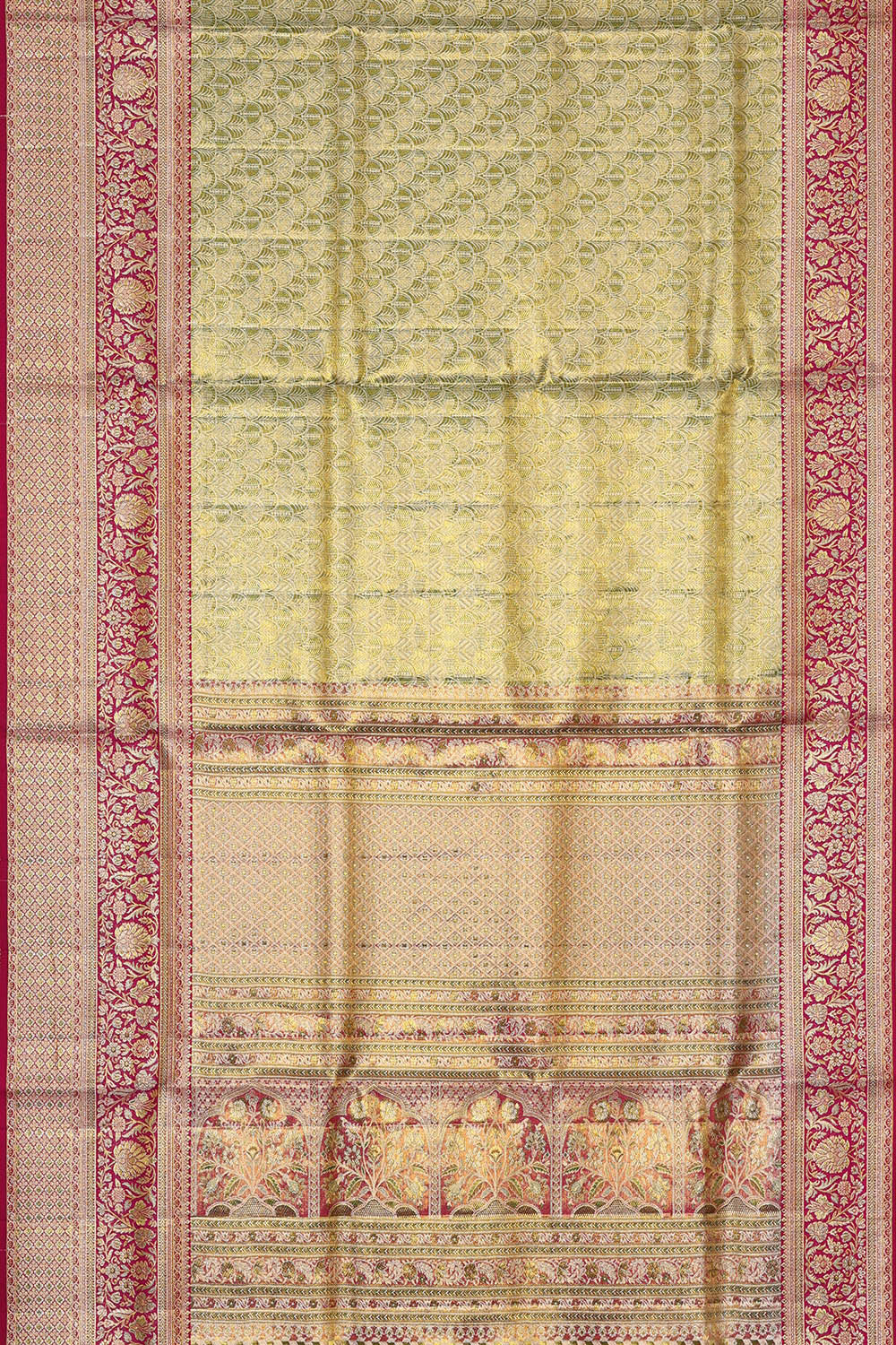 Kanchipattu Golden Green Brocade Saree