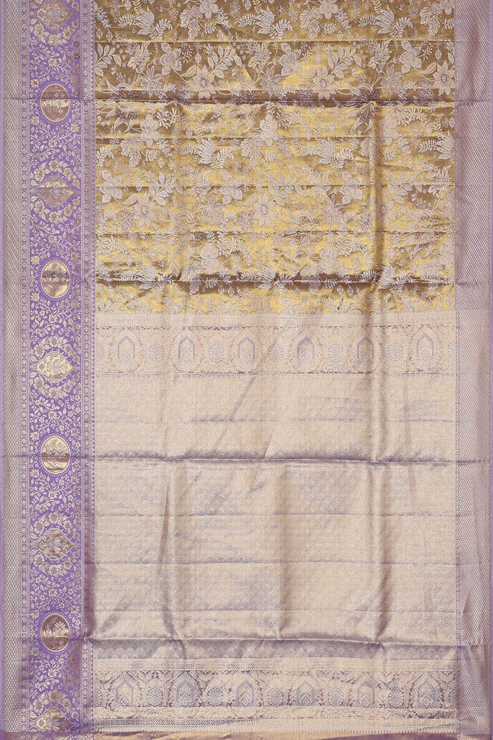 Image of Kanchipattu Mehndi Brown Tissue Brocade Saree