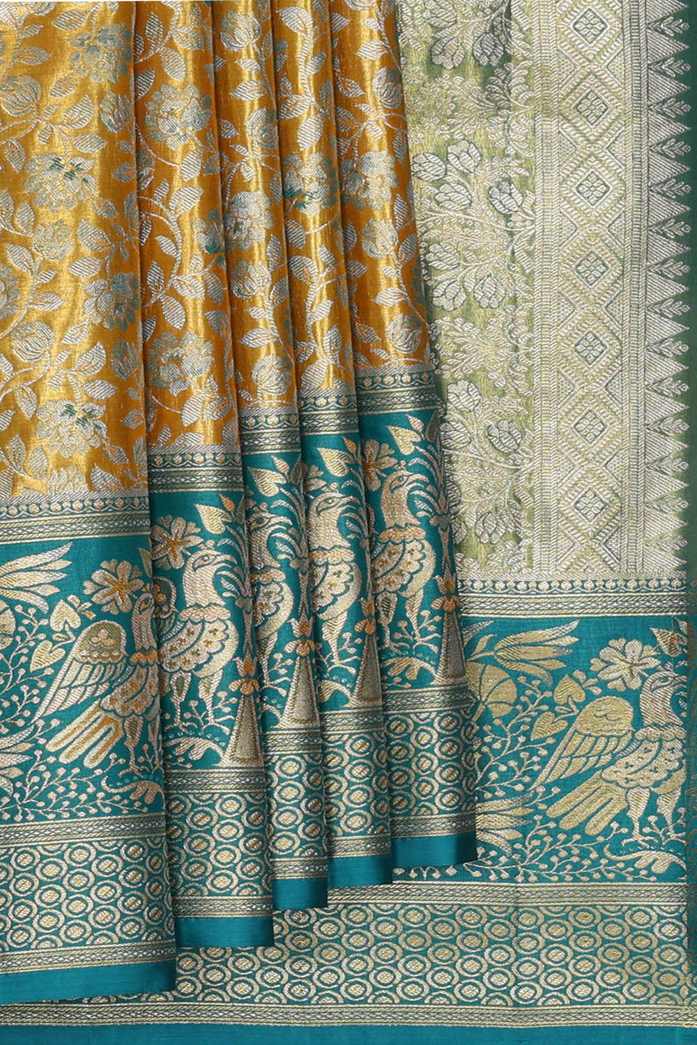 Image of Kanchipattu Golden Yellow Tissue Brocade Saree