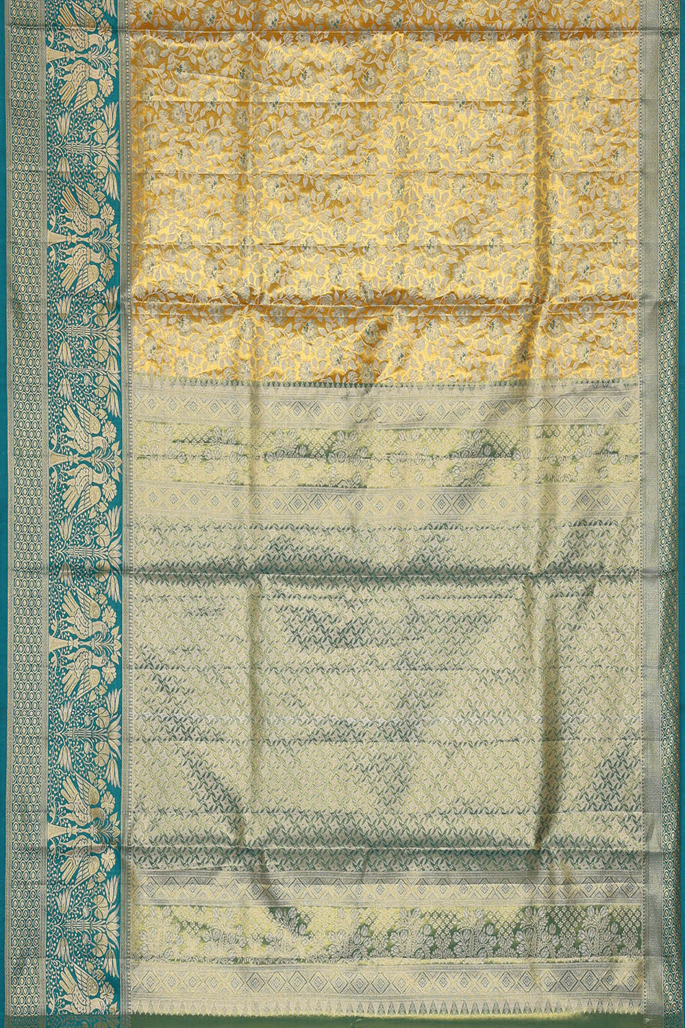 Image of Kanchipattu Golden Yellow Tissue Brocade Saree