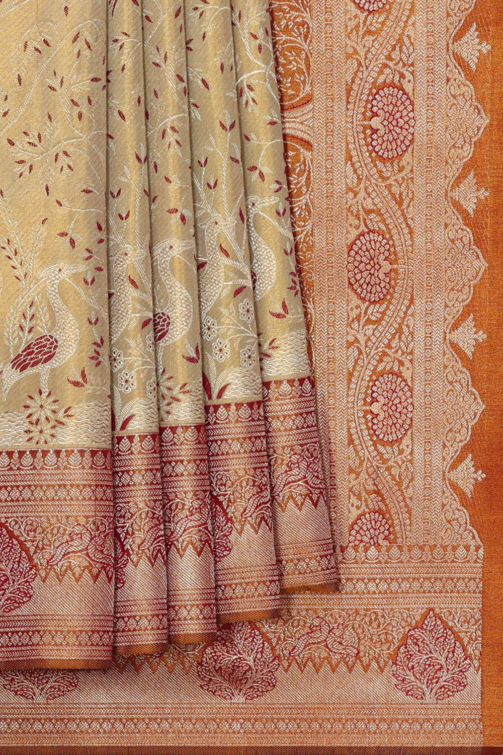 Kanchipattu Creamy Gold Brocade Saree