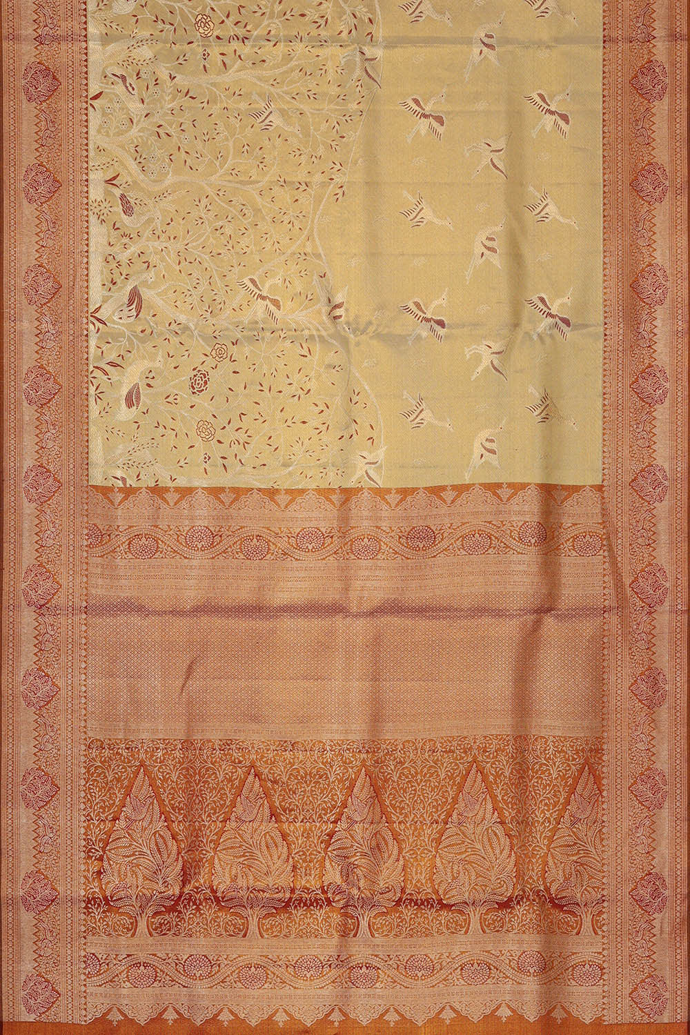 Kanchipattu Creamy Gold Brocade Saree