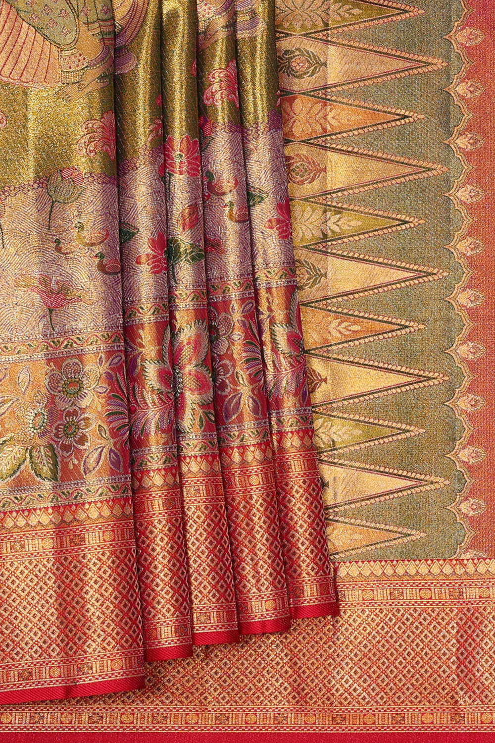 Image of Kanchipattu Golden Green Brocade Saree