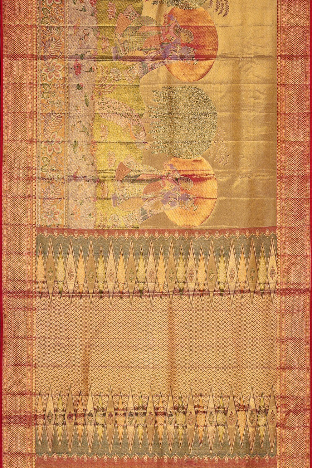 Image of Kanchipattu Golden Green Brocade Saree