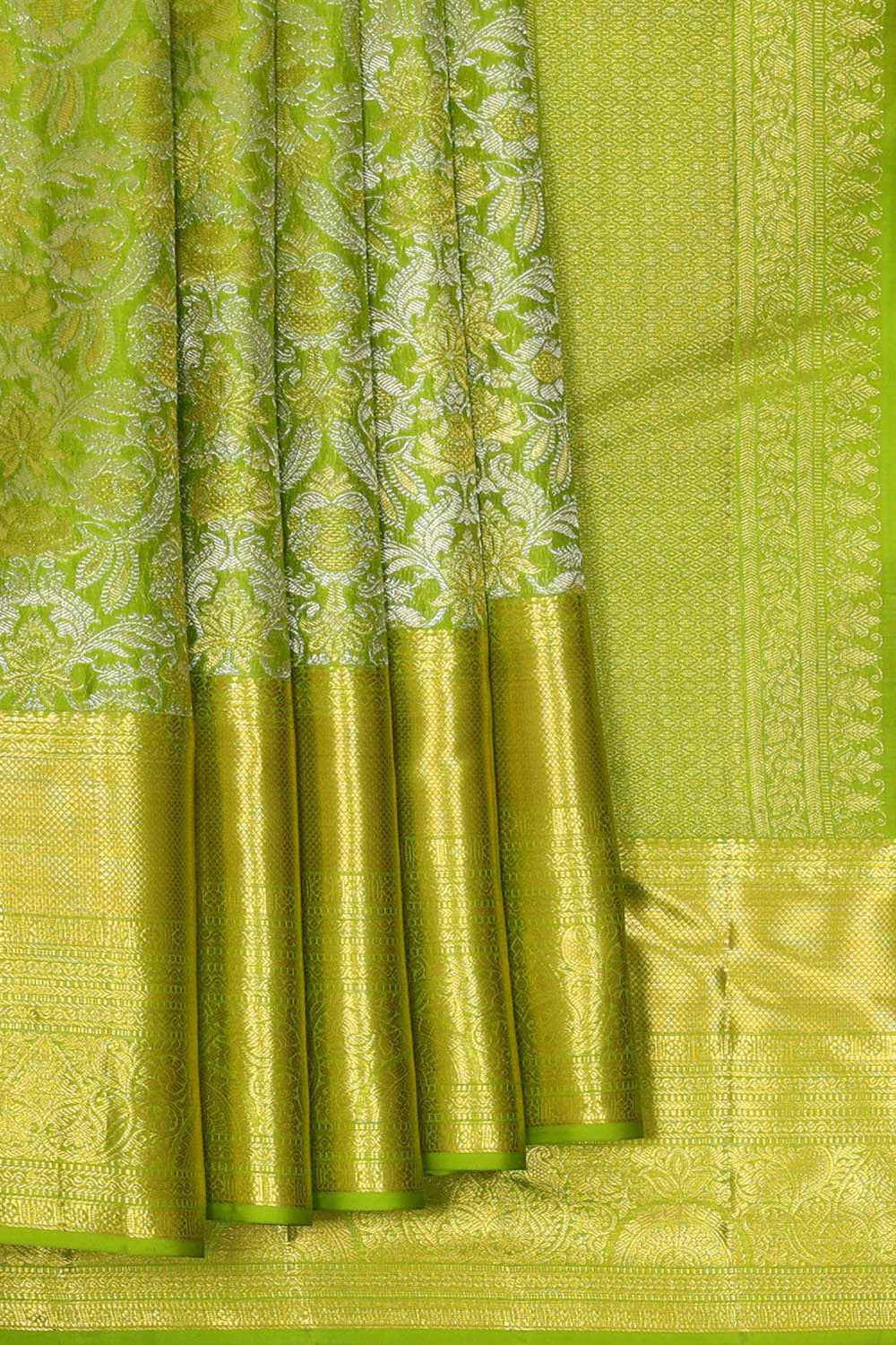 Kanchipattu Parrot Green Brocade Saree