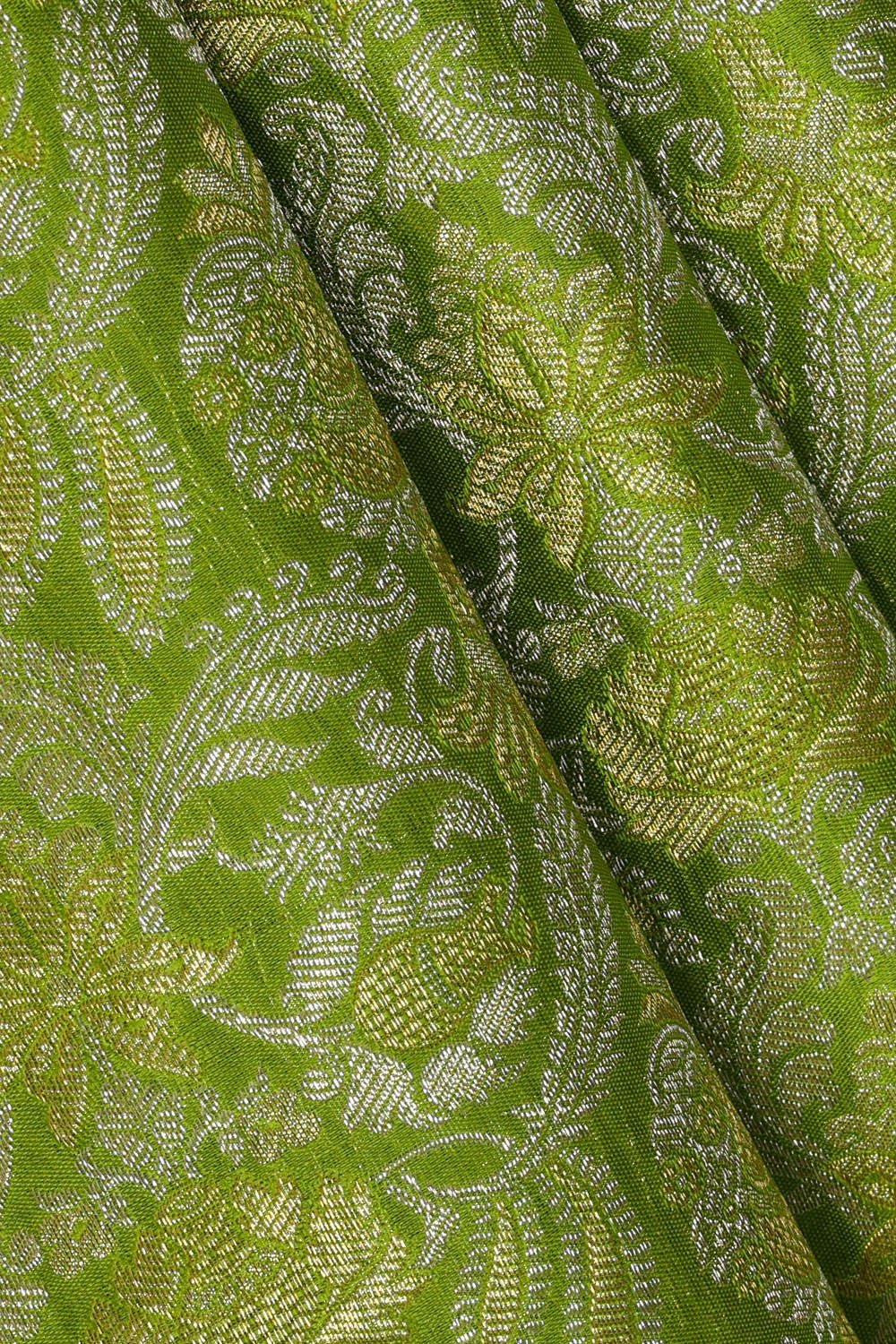 Image of Kanchipattu Parrot Green Brocade Saree