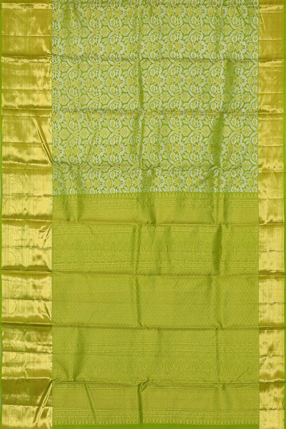 Image of Kanchipattu Parrot Green Brocade Saree