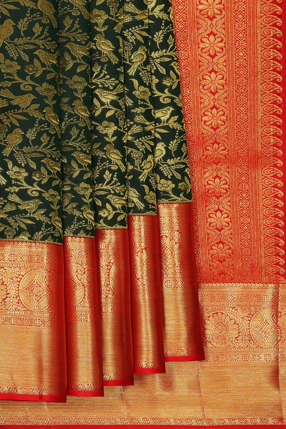 Image of Kanchipattu Bottle Green Brocade Saree