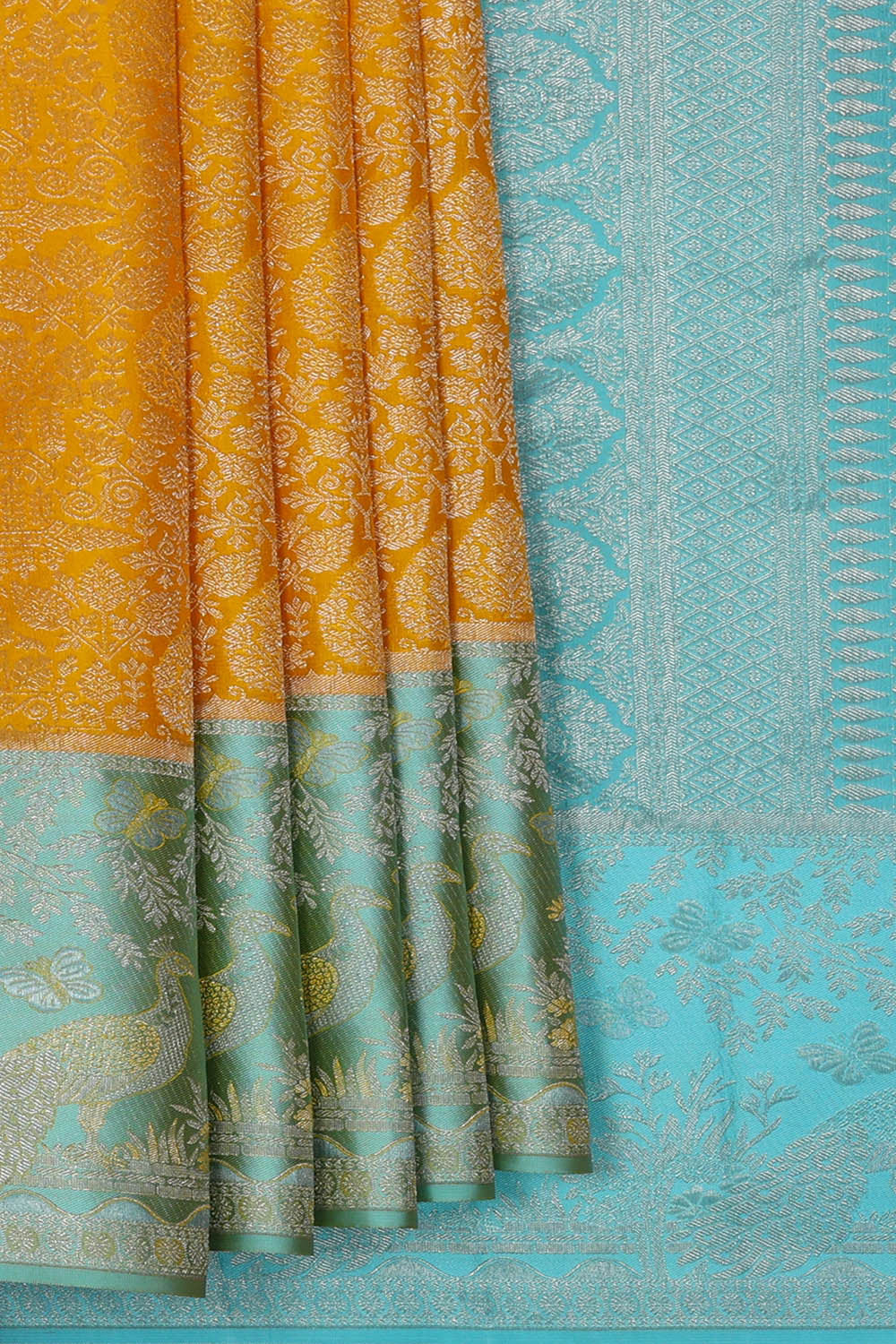 Image of Kanchipattu Mustard Yellow Brocade Saree