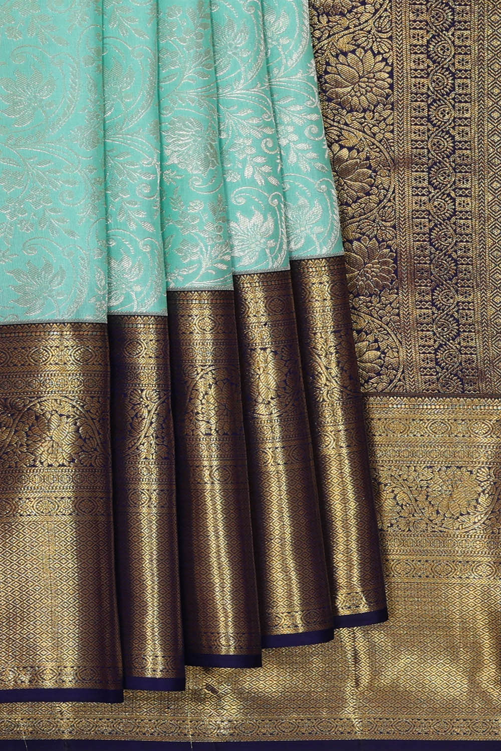 Kanchipattu Sea Blue Brocade Saree
