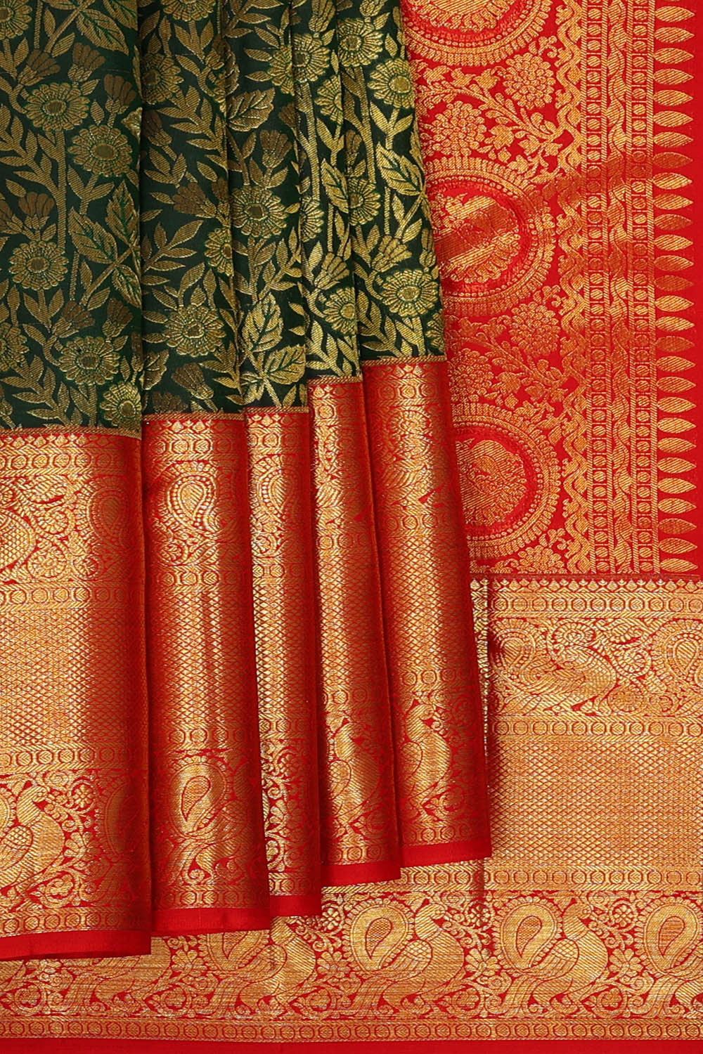 Kanchipattu Bottle Green Brocade Saree