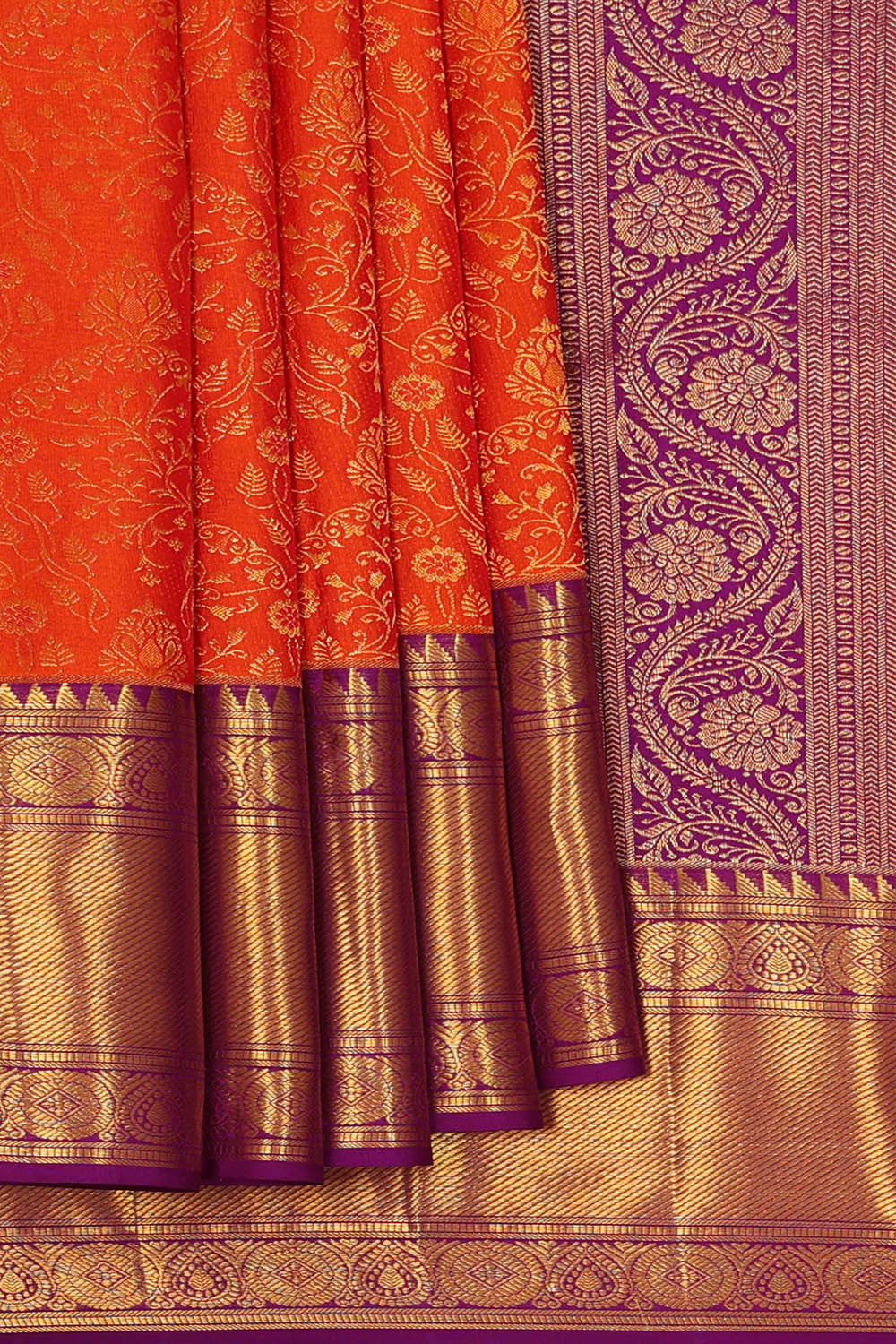 Image of Kanchipattu Orange Brocade Saree