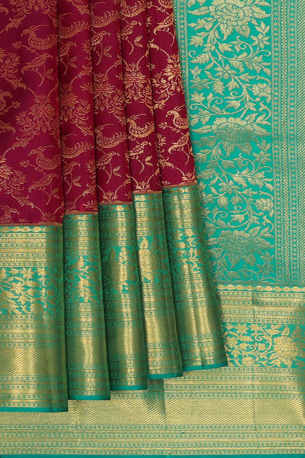 Image of Kanchipattu Dark Red Brocade Saree