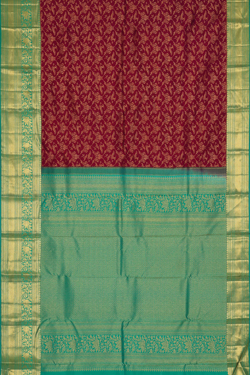 Image of Kanchipattu Dark Red Brocade Saree