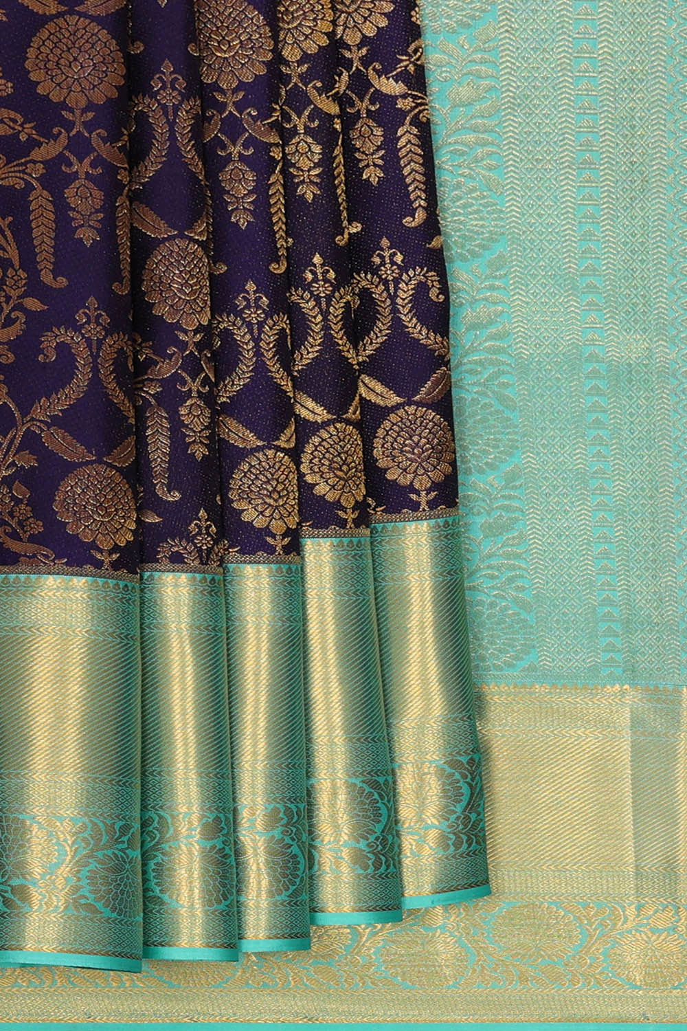 Image of Kanchipattu Navy Blue Brocade Saree