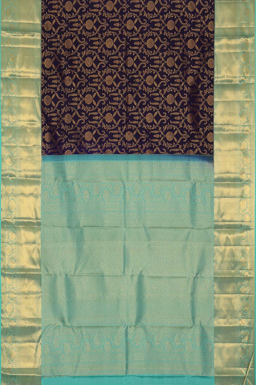 Image of Kanchipattu Navy Blue Brocade Saree