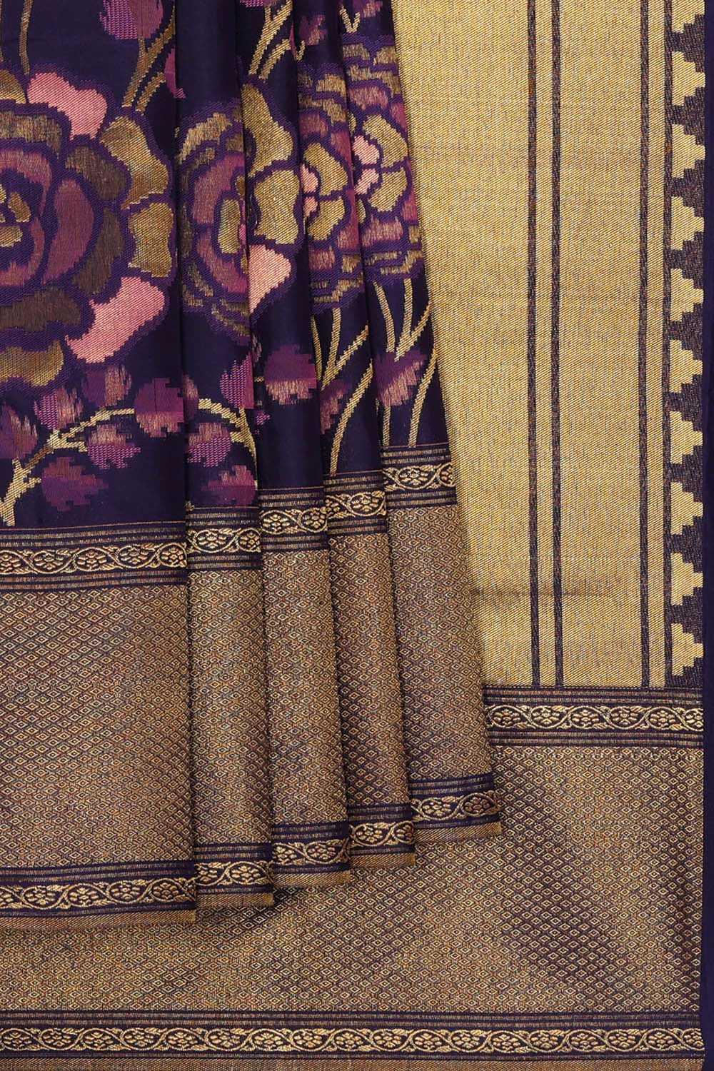 Kanchipattu Navy Blue Brocade Saree