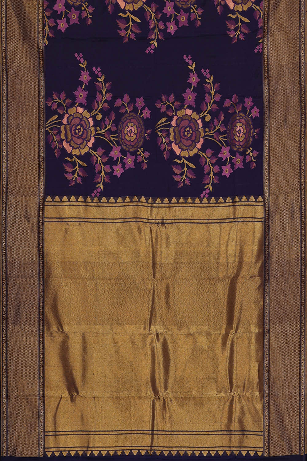 Kanchipattu Navy Blue Brocade Saree