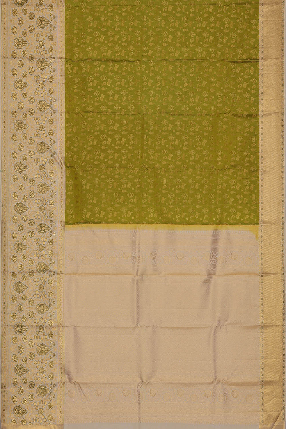 Image of Kanchipattu Golden Green Brocade Saree