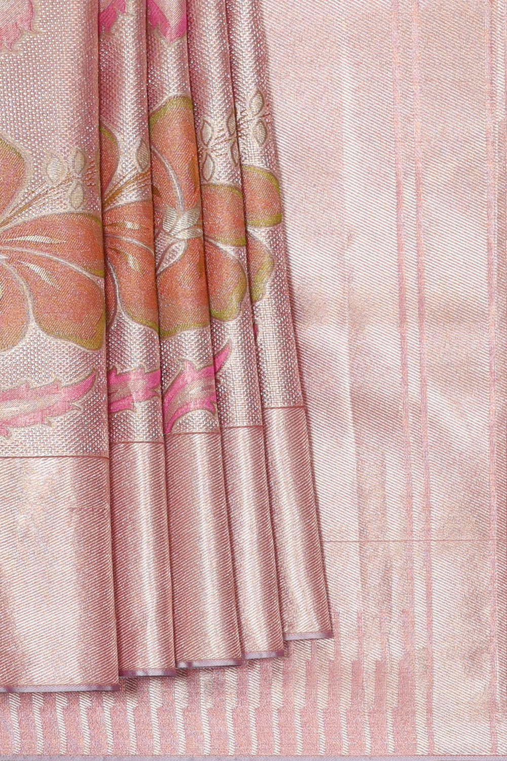 Image of Kanchipattu Pink Tissue Brocade Saree
