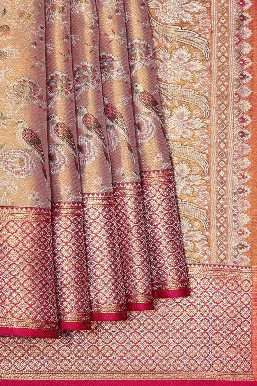 Image of Kanchipattu Golden Cream Brocade Saree