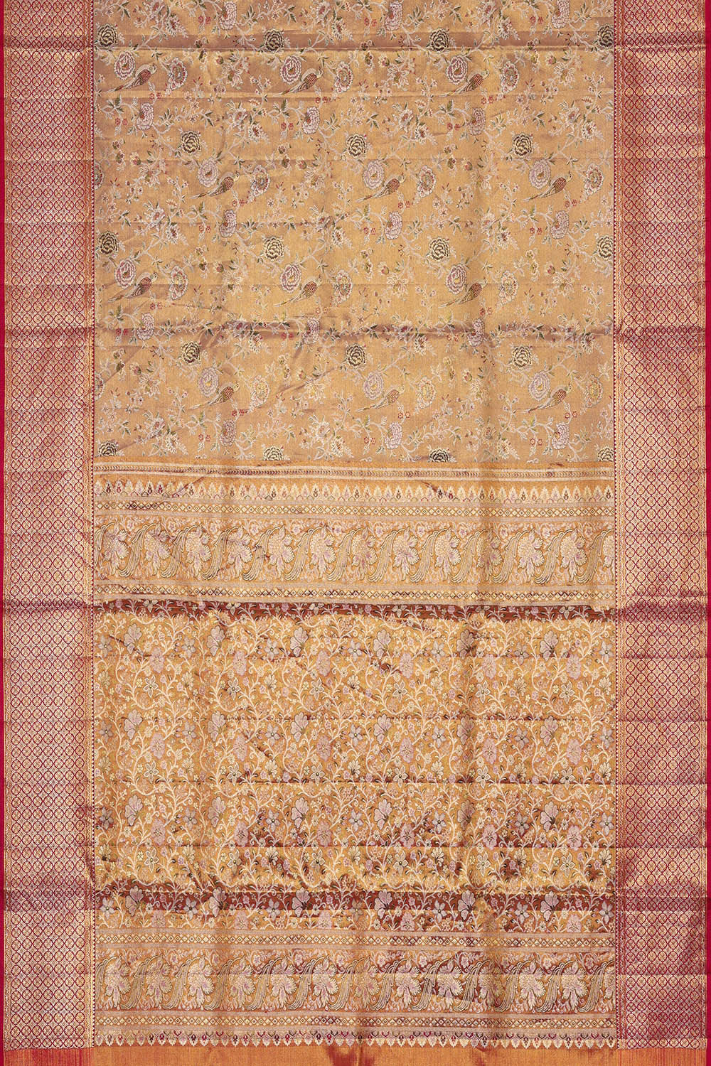 Image of Kanchipattu Golden Cream Brocade Saree