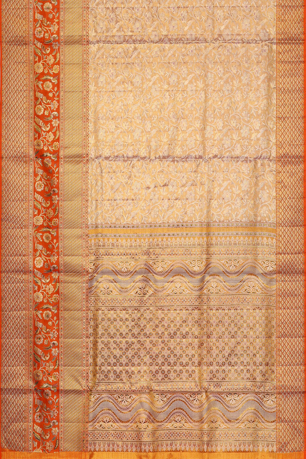 Image of Kanchipattu Golden Pink Brocade Saree