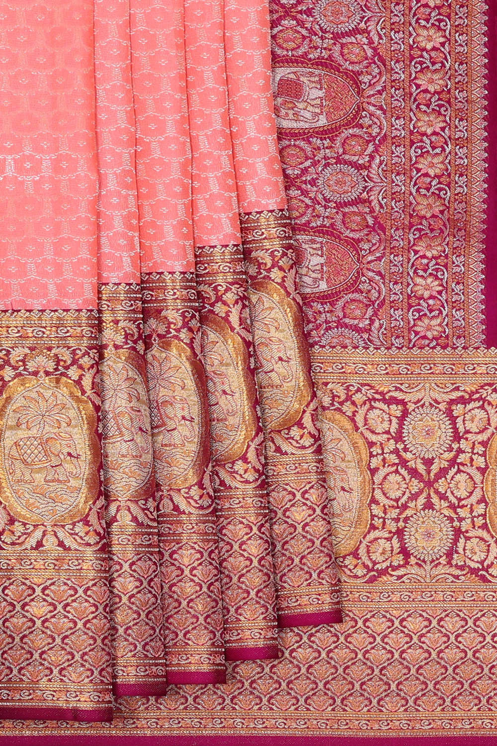 Image of Kanchipattu Peach Brocade Saree