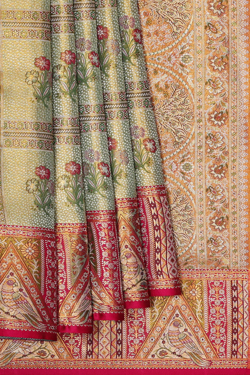 Image of Kanchipattu Pista Green Brocade Saree