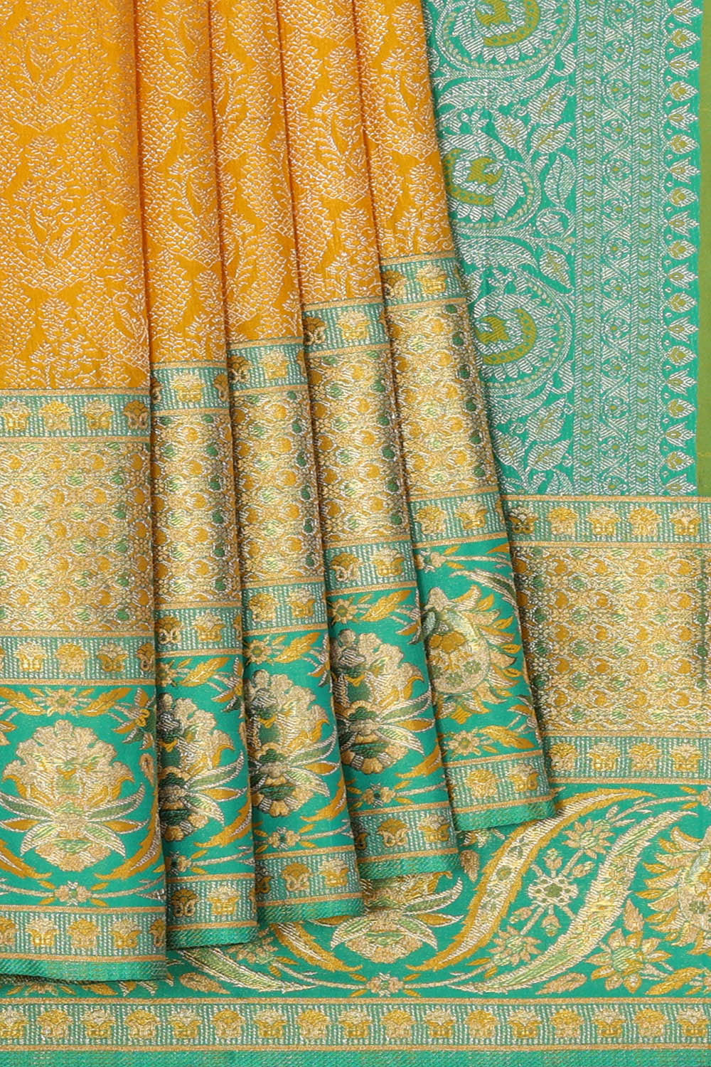 Image of Kanchipattu Mustard Yellow Brocade Saree