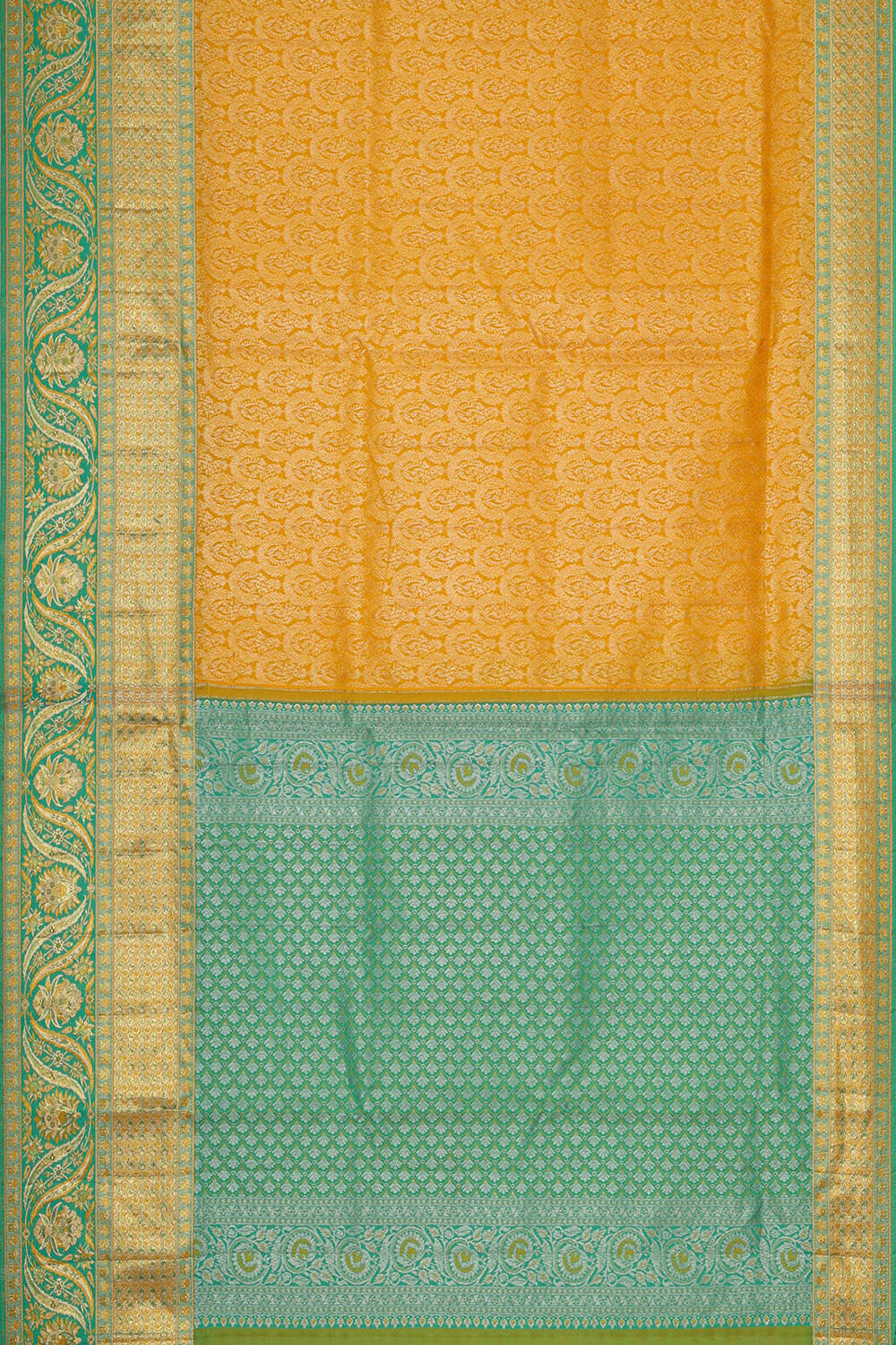 Image of Kanchipattu Mustard Yellow Brocade Saree