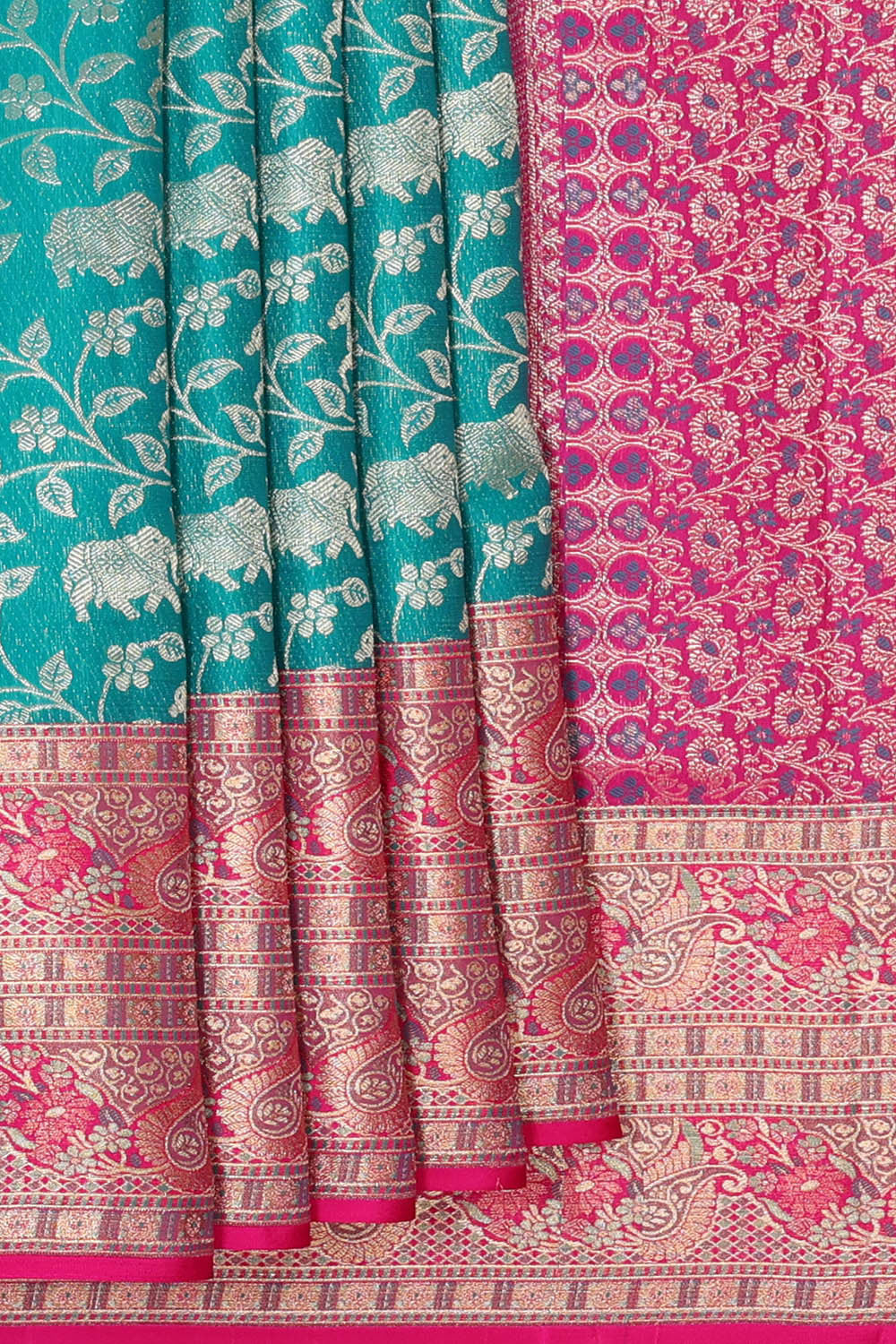 Image of Kanchipattu Peacock Blue Brocade Saree
