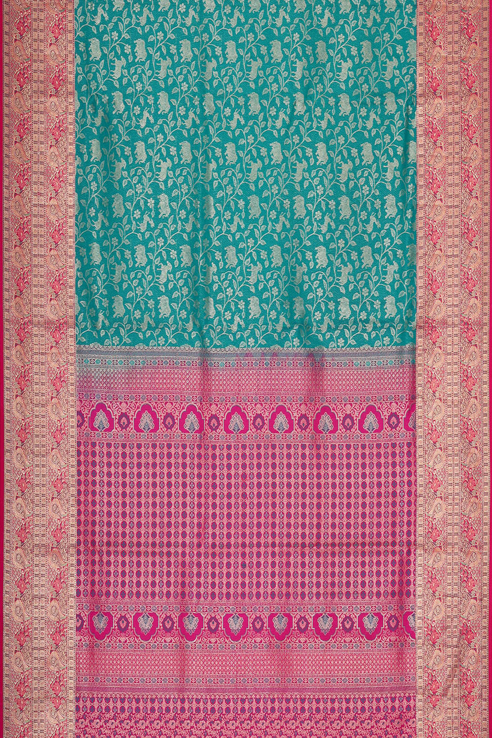 Image of Kanchipattu Peacock Blue Brocade Saree