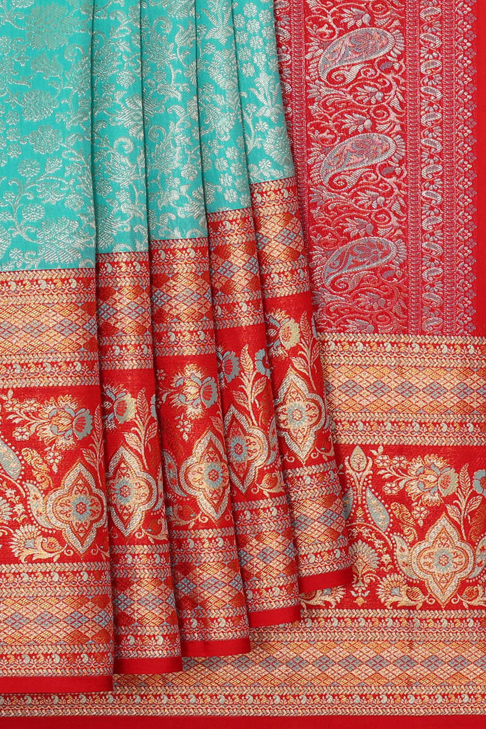 Image of Kanchipattu Sea Blue Brocade Saree