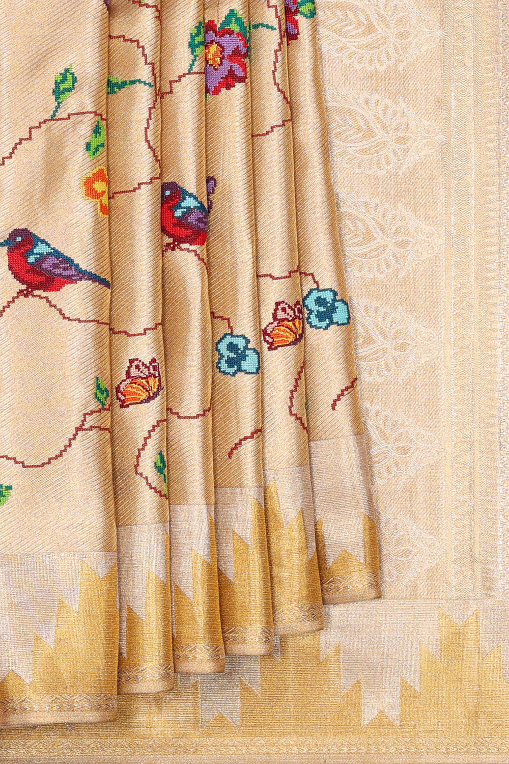 Image of Embroidered Kanchipattu Gold Tissue Brocade Saree