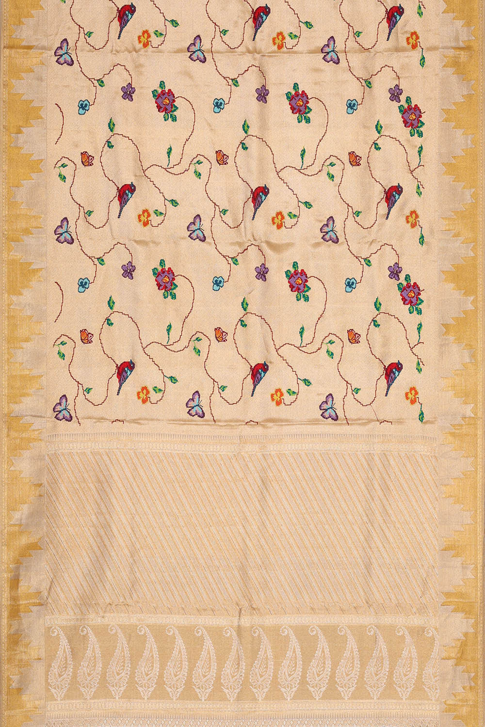 Image of Embroidered Kanchipattu Gold Tissue Brocade Saree