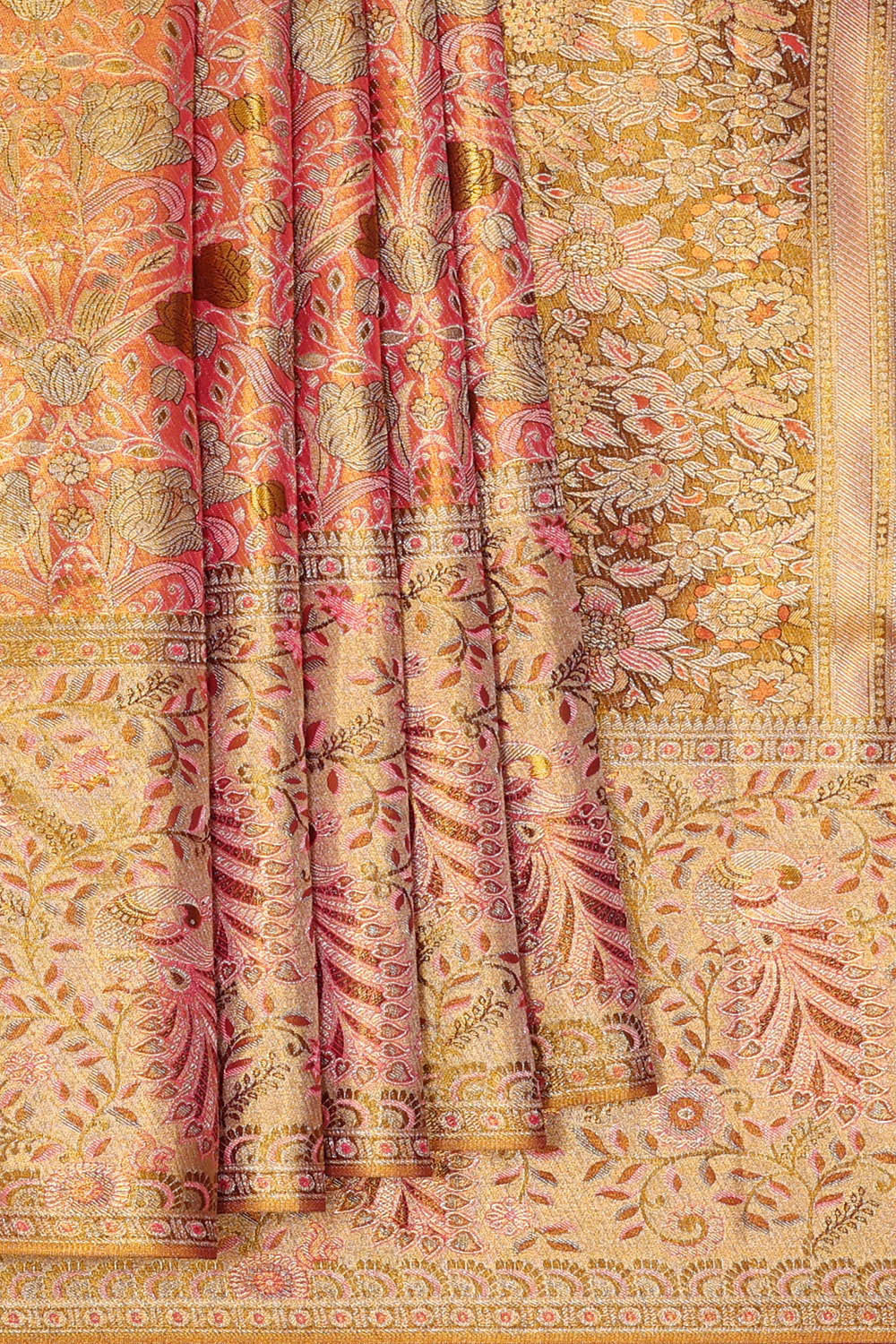 Kanchipattu Peach Pink Brocade Saree